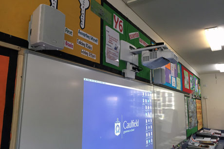 Photo of an Ultra Short Throw projector in a classroom