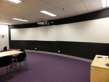 picture of a collection of Vista projection whiteboards in a classroom