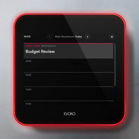 The Evoko Liso has a calendar view to show what upcoming events are booked for the room.