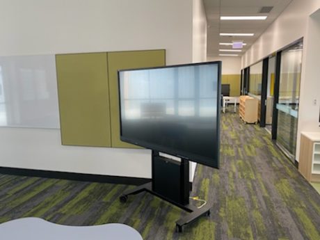 Photo of an Interactive Flat Panel on a mobile stand.