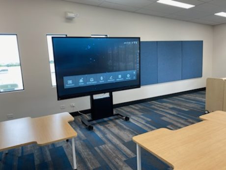Image of a LinkMedia 75 inch interactive flat panel in a classroom in Canberra